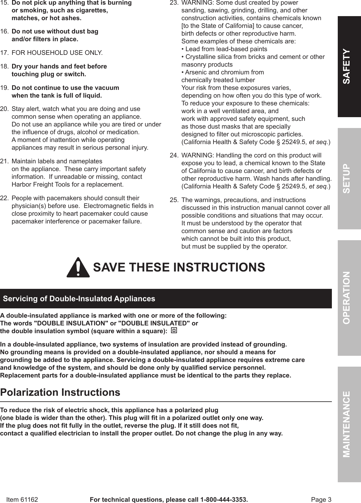 Page 3 of 12 - Harbor-Freight Harbor-Freight-2-1-2-Gal-Wet-Dry-Vacuum-Blower-Product-Manual-  Harbor-freight-2-1-2-gal-wet-dry-vacuum-blower-product-manual