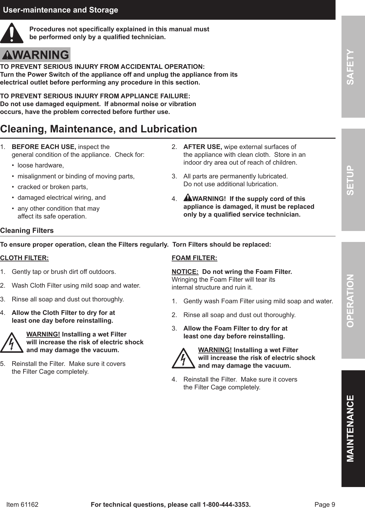 Page 9 of 12 - Harbor-Freight Harbor-Freight-2-1-2-Gal-Wet-Dry-Vacuum-Blower-Product-Manual-  Harbor-freight-2-1-2-gal-wet-dry-vacuum-blower-product-manual