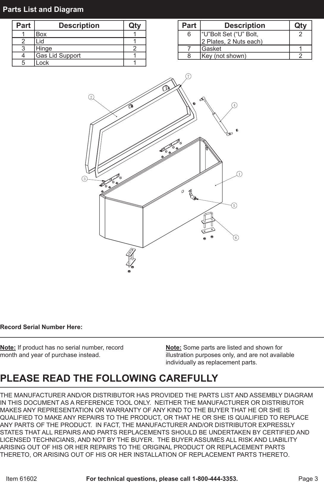 Page 3 of 4 - Harbor-Freight Harbor-Freight-2-1-3-Cu-Ft-Steel-Trailer-Tongue-Box-Product-Manual-  Harbor-freight-2-1-3-cu-ft-steel-trailer-tongue-box-product-manual