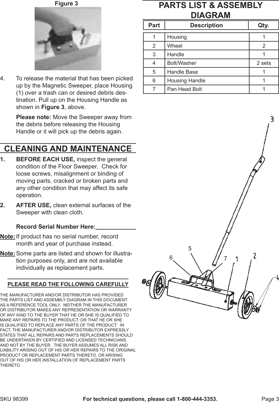 Page 3 of 3 - Harbor-Freight Harbor-Freight-22-In-Magnetic-Floor-Sweeper-With-Release-Product-Manual- Harbor-freight-22-in-magnetic-floor-sweeper-with-release-product-manual