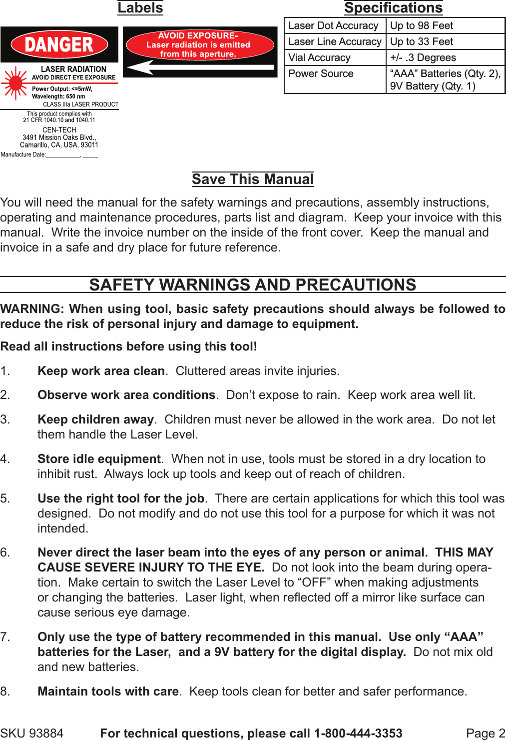 Page 2 of 7 - Harbor-Freight Harbor-Freight-24-In-Digital-Laser-Level-With-Angle-Finder-Product-Manual-  Harbor-freight-24-in-digital-laser-level-with-angle-finder-product-manual