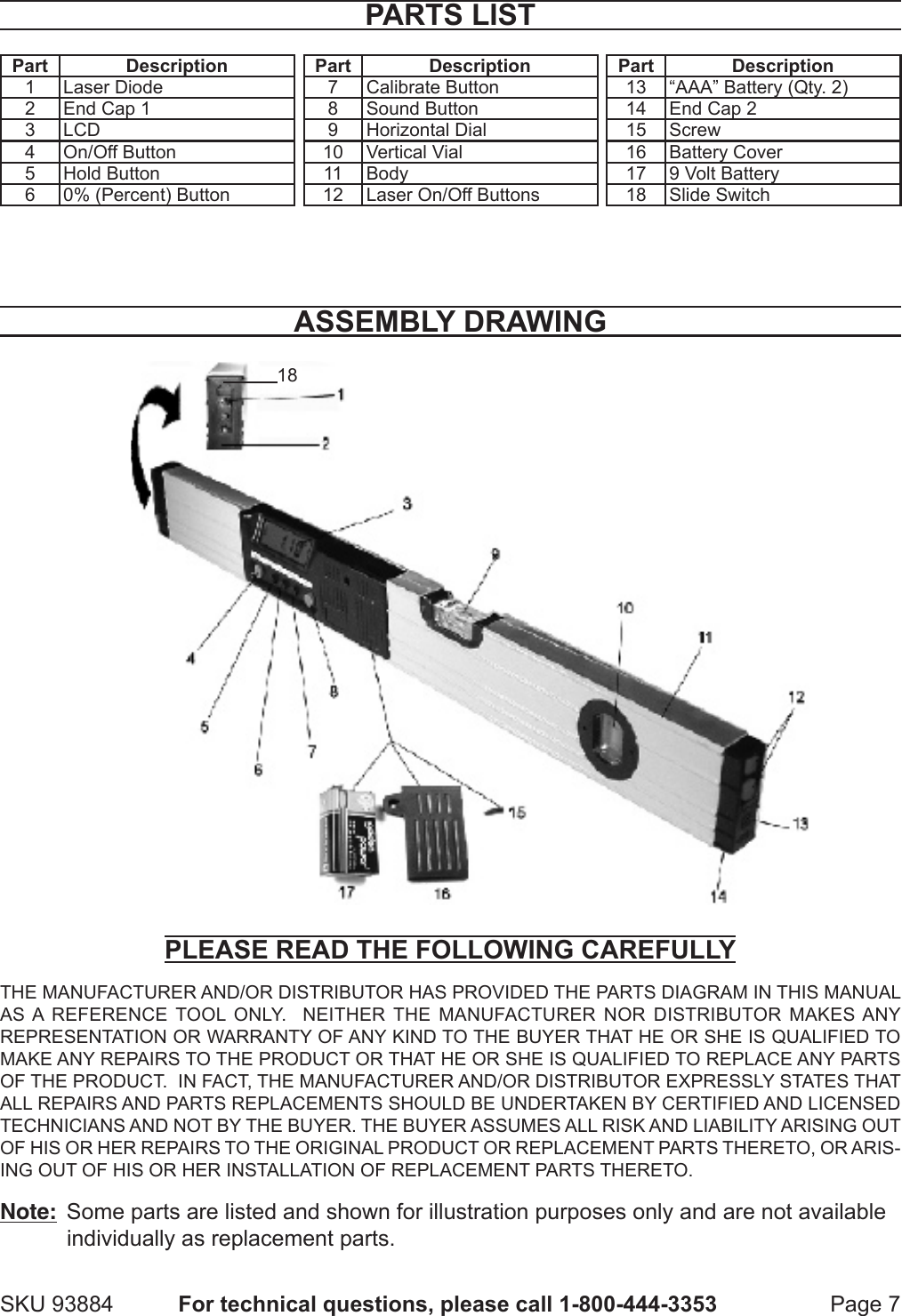 Page 7 of 7 - Harbor-Freight Harbor-Freight-24-In-Digital-Laser-Level-With-Angle-Finder-Product-Manual-  Harbor-freight-24-in-digital-laser-level-with-angle-finder-product-manual