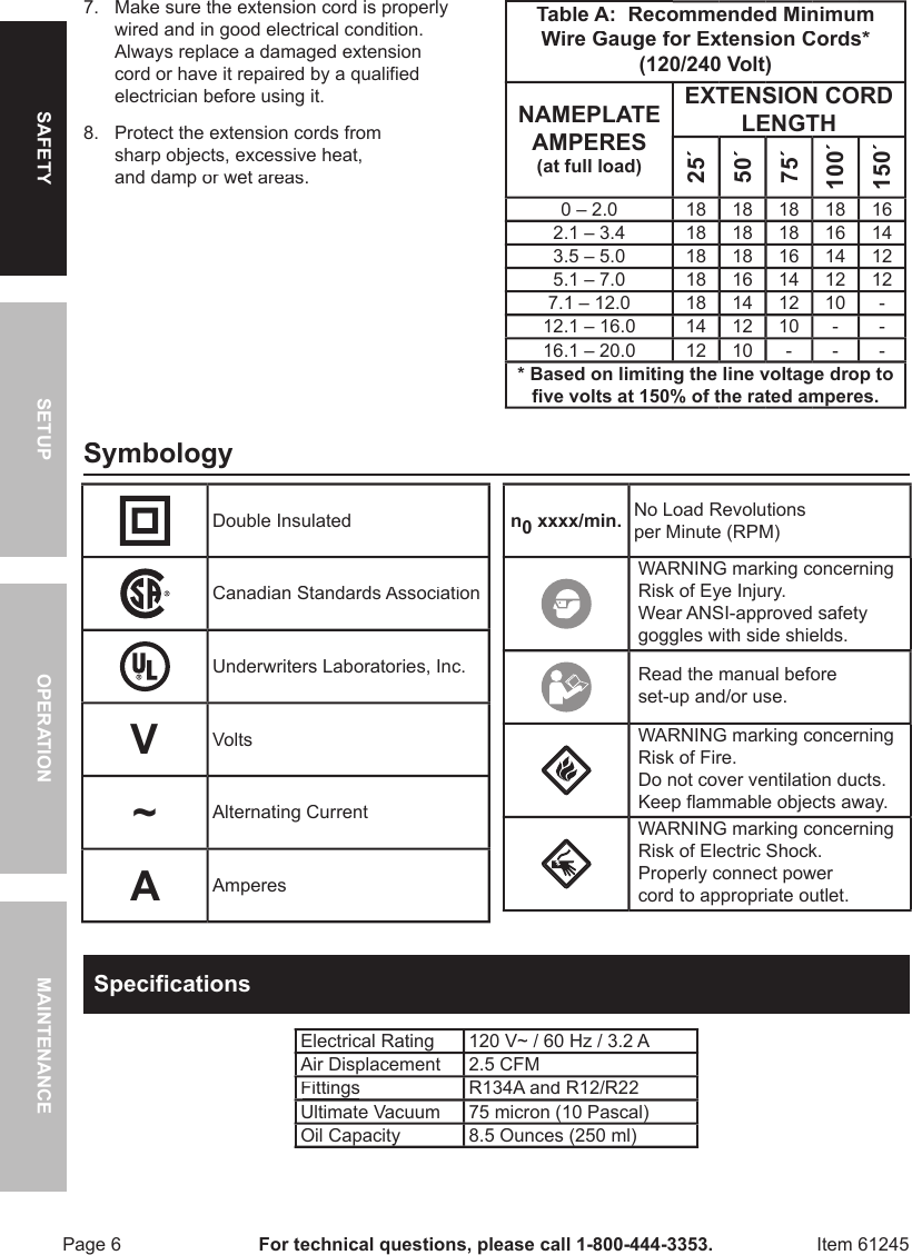 Page 6 of 12 - Harbor-Freight Harbor-Freight-2-5-Cfm-Vacuum-Pump-Product-Manual-  Harbor-freight-2-5-cfm-vacuum-pump-product-manual