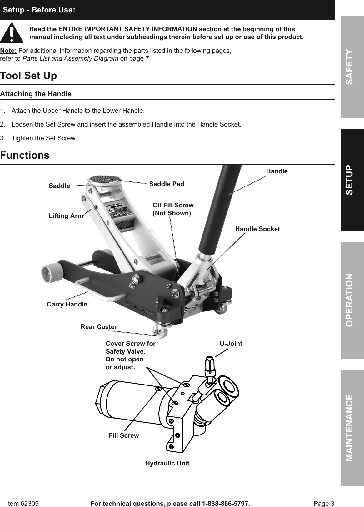 Page 3 of 8 - Harbor-Freight Harbor-Freight-2-5-Ton-Aluminum-Racing-Floor-Jack-With-Rapidpump-Product-Manual-  Harbor-freight-2-5-ton-aluminum-racing-floor-jack-with-rapidpump-product-manual