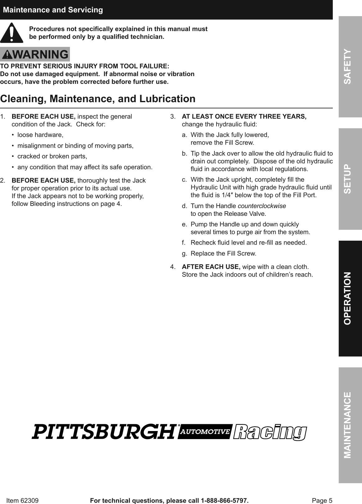 Page 5 of 8 - Harbor-Freight Harbor-Freight-2-5-Ton-Aluminum-Racing-Floor-Jack-With-Rapidpump-Product-Manual-  Harbor-freight-2-5-ton-aluminum-racing-floor-jack-with-rapidpump-product-manual