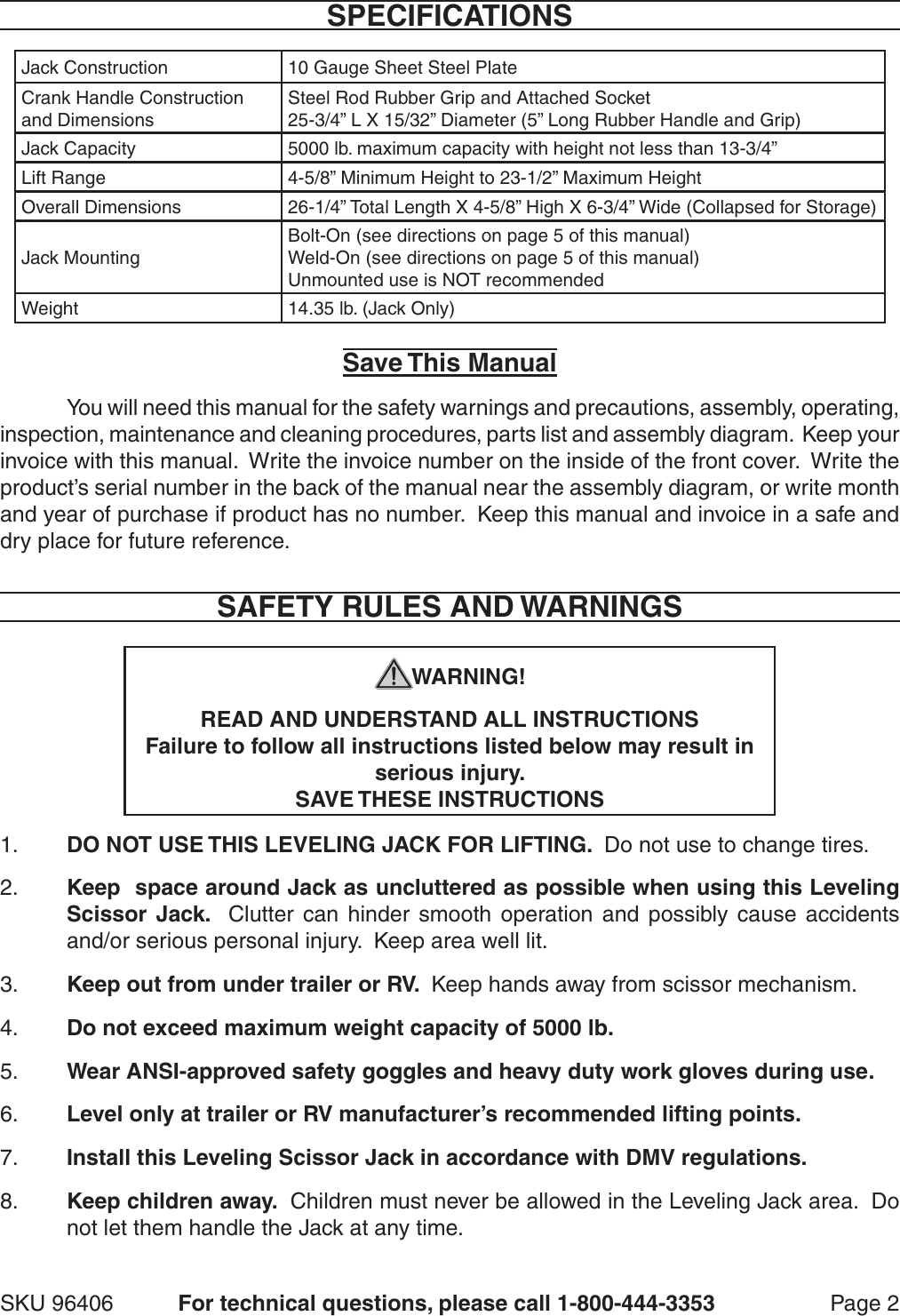 Page 2 of 7 - Harbor-Freight Harbor-Freight-2-5-Ton-Scissor-Jack-Product-Manual- Harbor-freight-2-5-ton-scissor-jack-product-manual