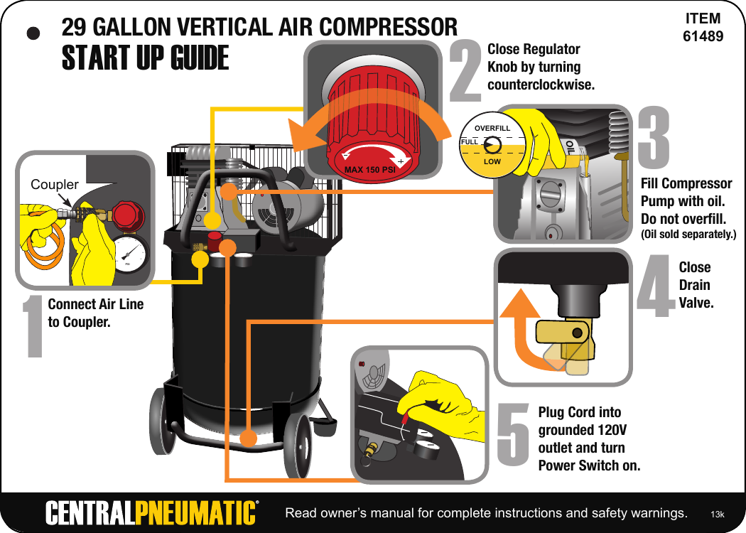 Page 1 of 4 - Harbor-Freight Harbor-Freight-29-Gal-2-Hp-150-Psi-Cast-Iron-Vertical-Air-Compressor-Quick-Start-Manual-  Harbor-freight-29-gal-2-hp-150-psi-cast-iron-vertical-air-compressor-quick-start-manual