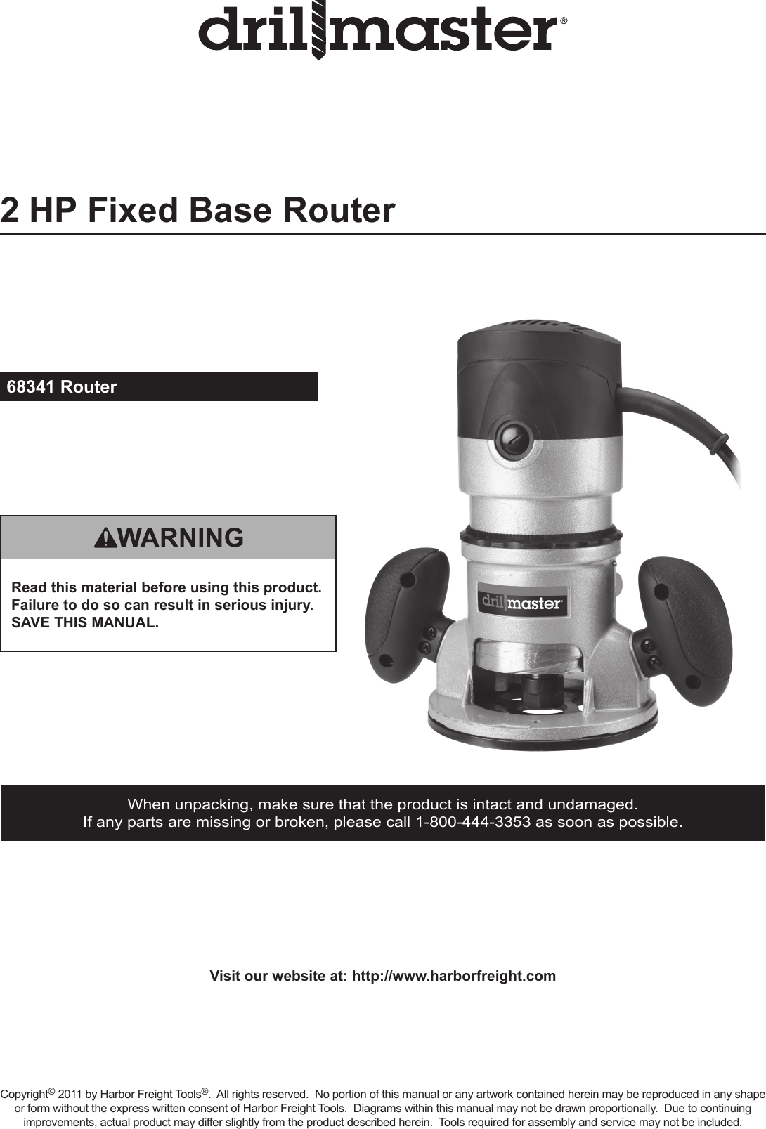 Harbor Freight 2 Hp Fixed Base Router Product Manual