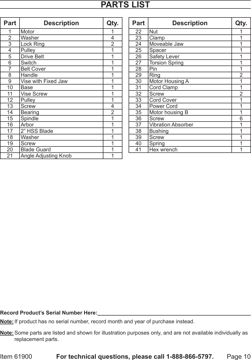 Page 10 of 12 - Harbor-Freight Harbor-Freight-2-In-Mini-Bench-Top-Cut-Off-Saw-Product-Manual-  Harbor-freight-2-in-mini-bench-top-cut-off-saw-product-manual