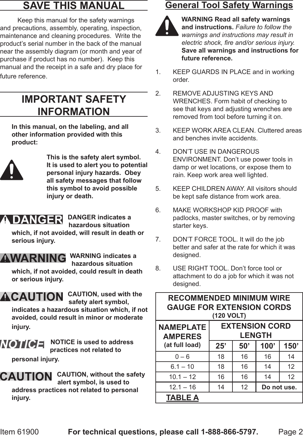 Page 2 of 12 - Harbor-Freight Harbor-Freight-2-In-Mini-Bench-Top-Cut-Off-Saw-Product-Manual-  Harbor-freight-2-in-mini-bench-top-cut-off-saw-product-manual