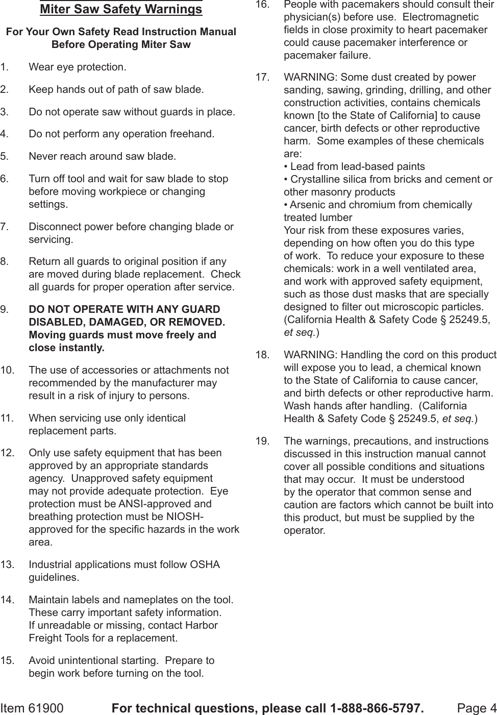 Page 4 of 12 - Harbor-Freight Harbor-Freight-2-In-Mini-Bench-Top-Cut-Off-Saw-Product-Manual-  Harbor-freight-2-in-mini-bench-top-cut-off-saw-product-manual