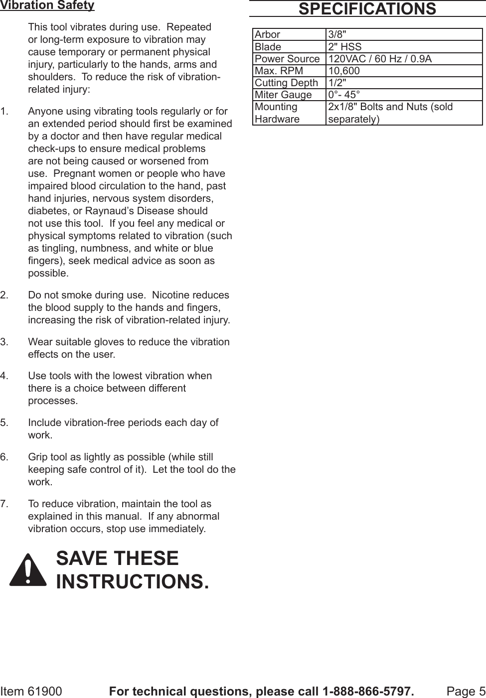 Page 5 of 12 - Harbor-Freight Harbor-Freight-2-In-Mini-Bench-Top-Cut-Off-Saw-Product-Manual-  Harbor-freight-2-in-mini-bench-top-cut-off-saw-product-manual