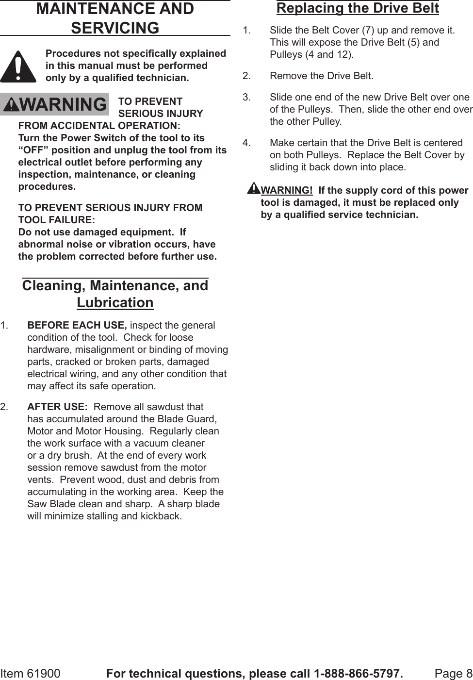 Page 8 of 12 - Harbor-Freight Harbor-Freight-2-In-Mini-Bench-Top-Cut-Off-Saw-Product-Manual-  Harbor-freight-2-in-mini-bench-top-cut-off-saw-product-manual
