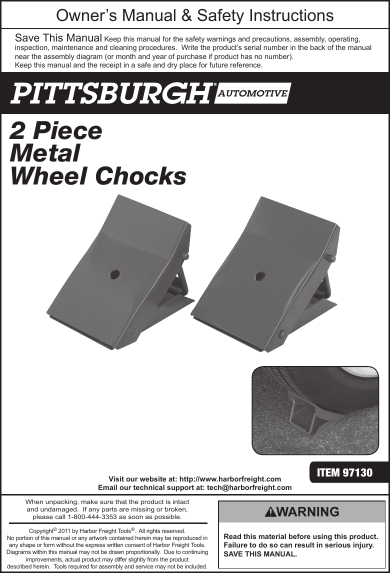 Page 1 of 4 - Harbor-Freight Harbor-Freight-2-Pc-Foldable-Metal-Wheel-Chocks-Product-Manual-  Harbor-freight-2-pc-foldable-metal-wheel-chocks-product-manual