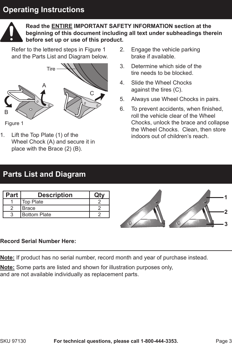 Page 3 of 4 - Harbor-Freight Harbor-Freight-2-Pc-Foldable-Metal-Wheel-Chocks-Product-Manual-  Harbor-freight-2-pc-foldable-metal-wheel-chocks-product-manual