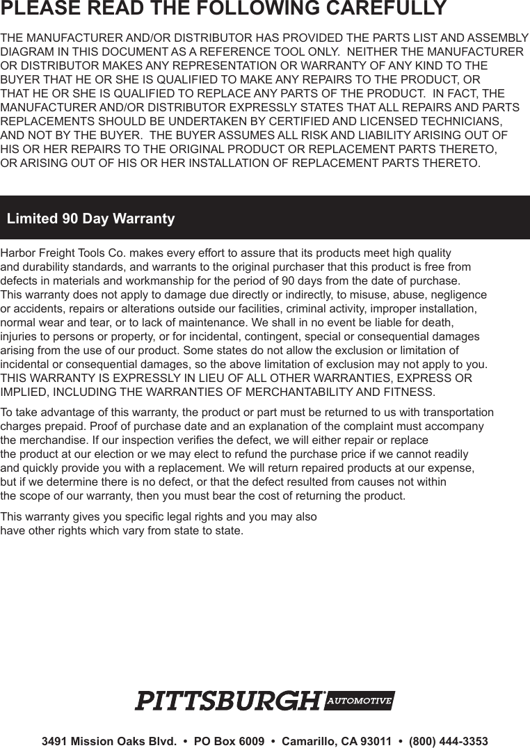 Page 4 of 4 - Harbor-Freight Harbor-Freight-2-Pc-Foldable-Metal-Wheel-Chocks-Product-Manual-  Harbor-freight-2-pc-foldable-metal-wheel-chocks-product-manual