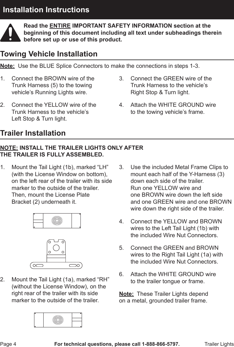 Page 4 of 8 - Harbor-Freight Harbor-Freight-2-Pc-Submersible-Trailer-Lights-Product-Manual-  Harbor-freight-2-pc-submersible-trailer-lights-product-manual