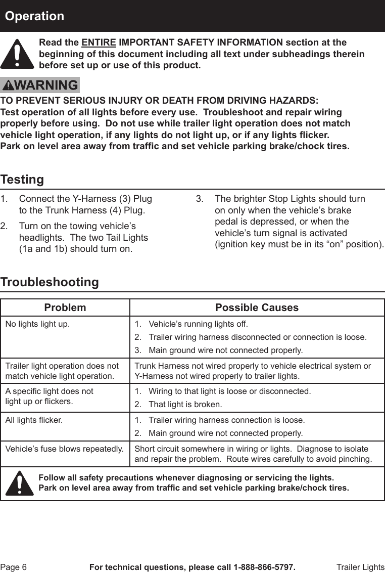 Page 6 of 8 - Harbor-Freight Harbor-Freight-2-Pc-Submersible-Trailer-Lights-Product-Manual-  Harbor-freight-2-pc-submersible-trailer-lights-product-manual