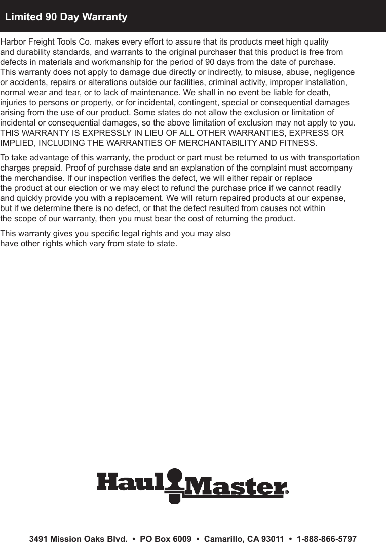 Page 8 of 8 - Harbor-Freight Harbor-Freight-2-Pc-Submersible-Trailer-Lights-Product-Manual-  Harbor-freight-2-pc-submersible-trailer-lights-product-manual