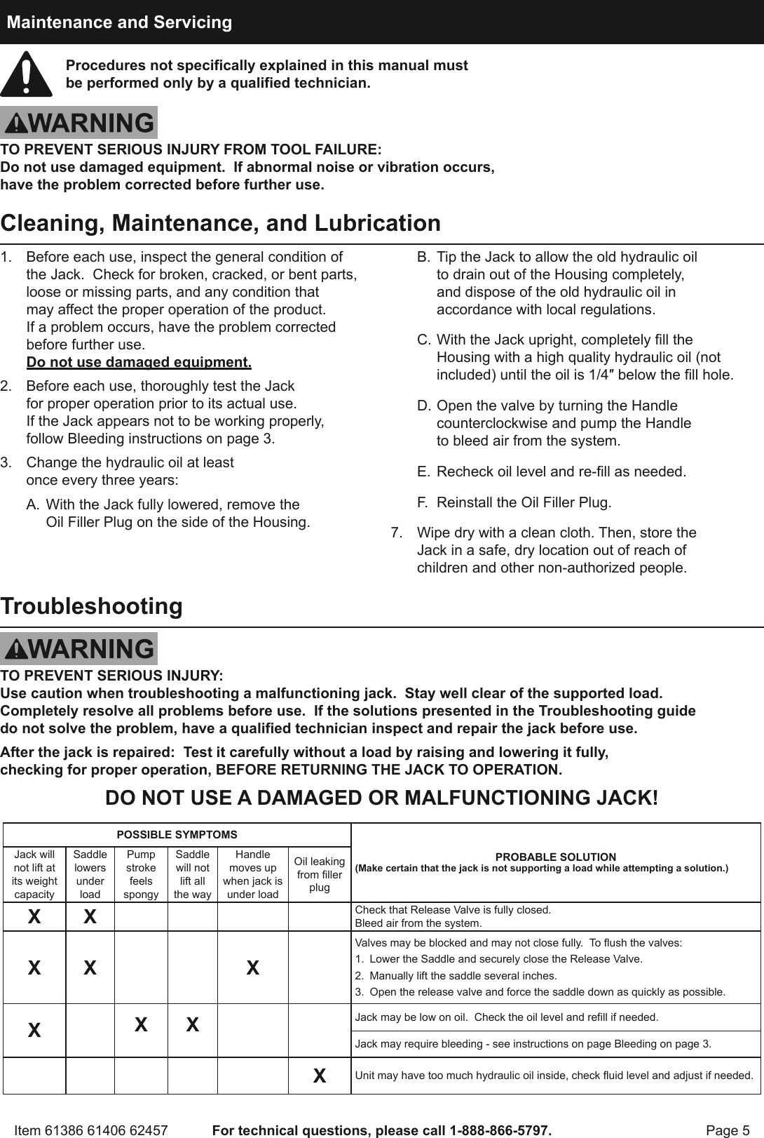 Page 5 of 8 - Harbor-Freight Harbor-Freight-2-Ton-Aluminum-Racing-Floor-Jack-With-Rapidpump-Product-Manual-  Harbor-freight-2-ton-aluminum-racing-floor-jack-with-rapidpump-product-manual