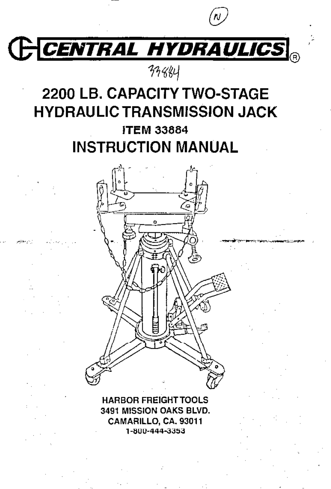 Page 1 of 6 - Harbor-Freight Harbor-Freight-3000-Lb-2-Stage-Transmission-Jack-Product-Manual- 33884  Harbor-freight-3000-lb-2-stage-transmission-jack-product-manual