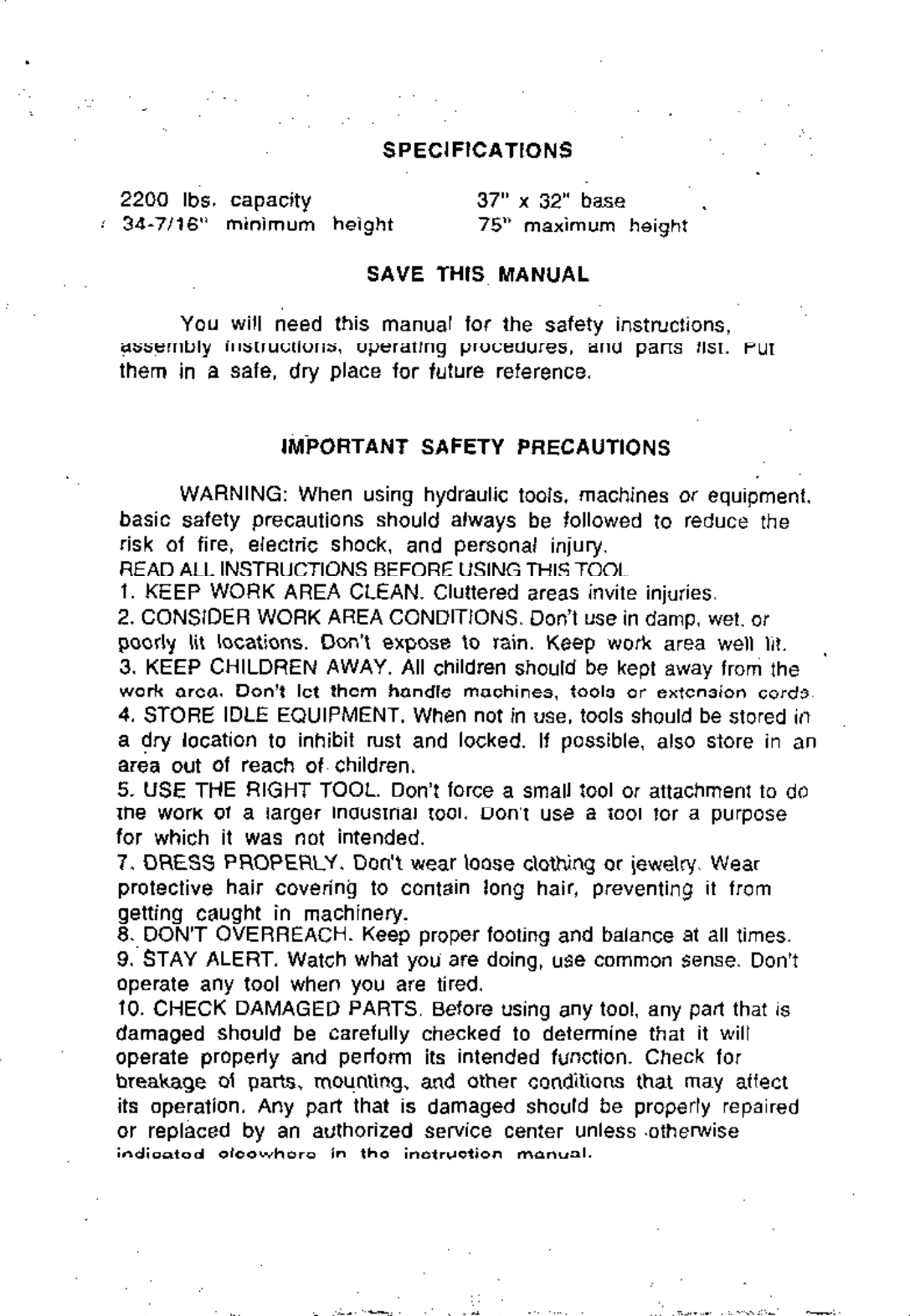 Page 2 of 6 - Harbor-Freight Harbor-Freight-3000-Lb-2-Stage-Transmission-Jack-Product-Manual- 33884  Harbor-freight-3000-lb-2-stage-transmission-jack-product-manual