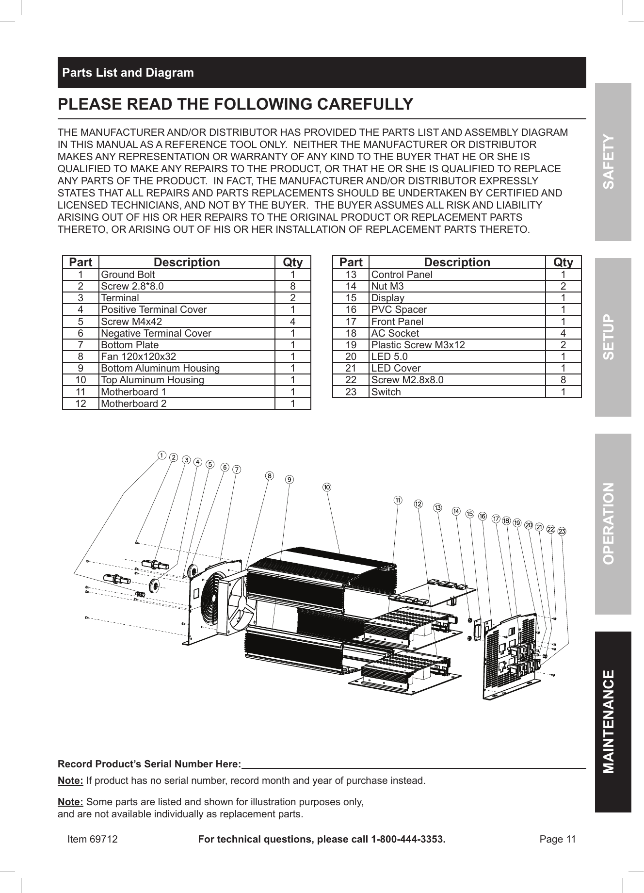 Page 11 of 12 - Harbor-Freight Harbor-Freight-3000-Watt-Continuous-6000-Watt-Peak-Power-Inverter-Product-Manual-  Harbor-freight-3000-watt-continuous-6000-watt-peak-power-inverter-product-manual