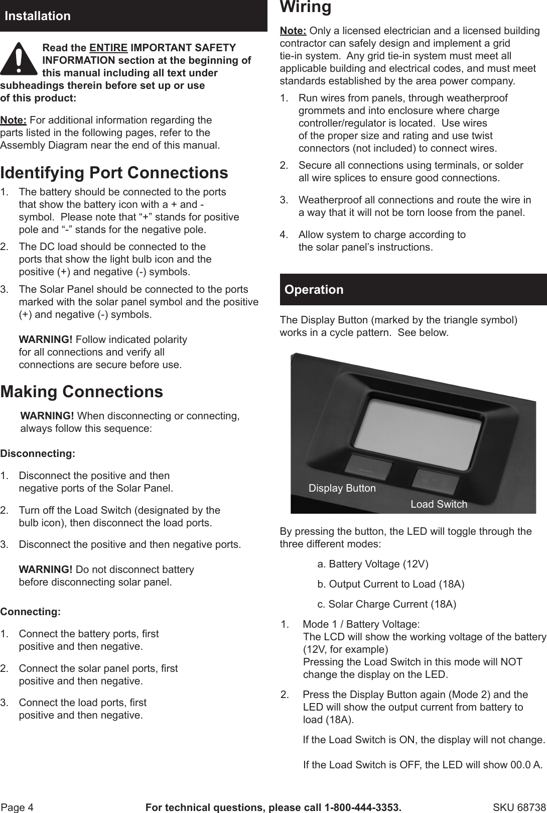 Page 4 of 8 - Harbor-Freight Harbor-Freight-30-Amp-Solar-Charge-Controller-Product-Manual-  Harbor-freight-30-amp-solar-charge-controller-product-manual