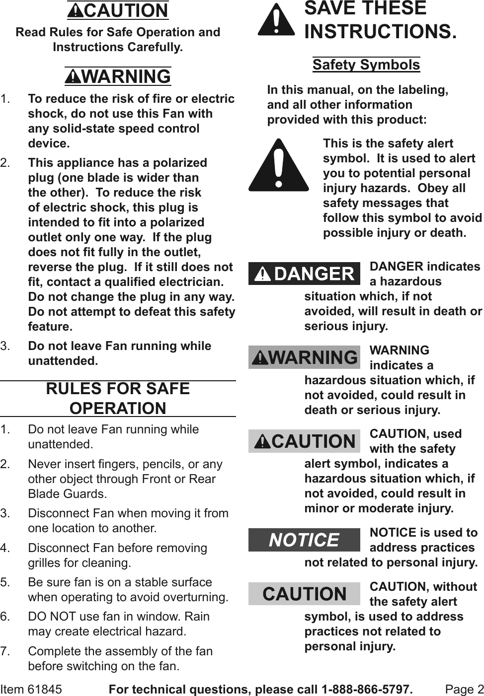 Page 2 of 8 - Harbor-Freight Harbor-Freight-30-In-Pedestal-Shop-Fan-Product-Manual-  Harbor-freight-30-in-pedestal-shop-fan-product-manual