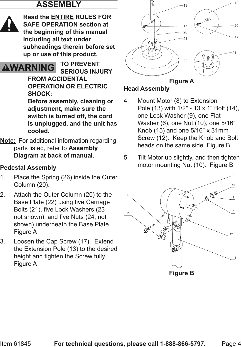 Page 4 of 8 - Harbor-Freight Harbor-Freight-30-In-Pedestal-Shop-Fan-Product-Manual-  Harbor-freight-30-in-pedestal-shop-fan-product-manual