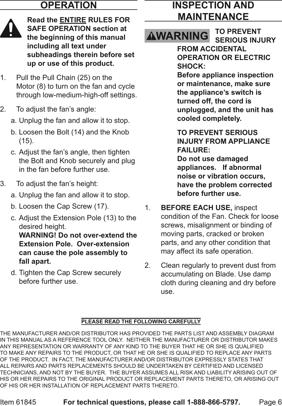 Page 6 of 8 - Harbor-Freight Harbor-Freight-30-In-Pedestal-Shop-Fan-Product-Manual-  Harbor-freight-30-in-pedestal-shop-fan-product-manual