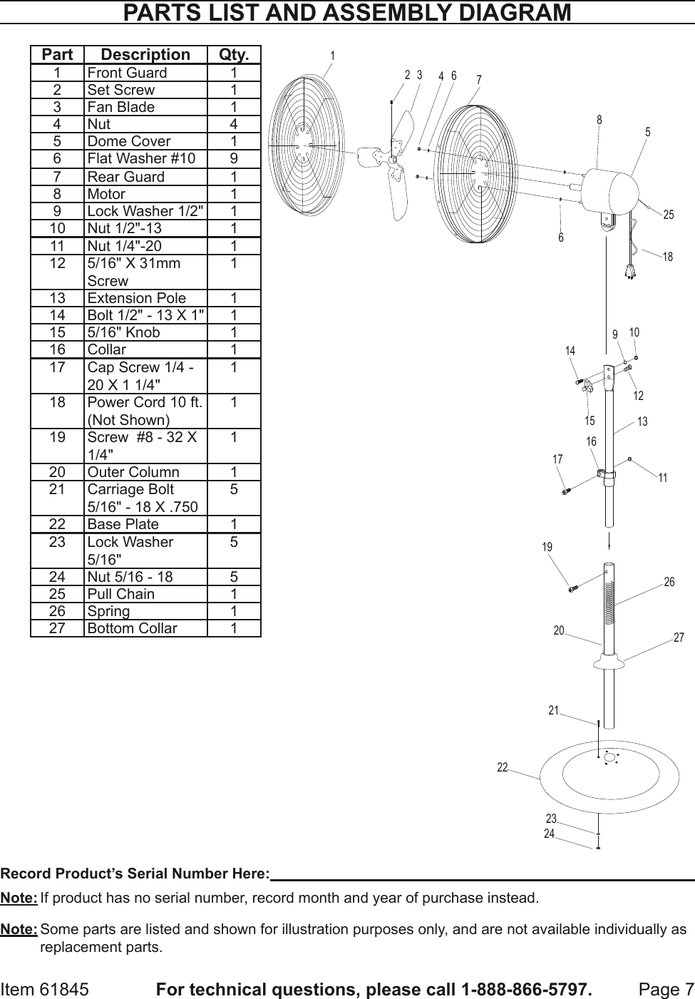 Page 7 of 8 - Harbor-Freight Harbor-Freight-30-In-Pedestal-Shop-Fan-Product-Manual-  Harbor-freight-30-in-pedestal-shop-fan-product-manual
