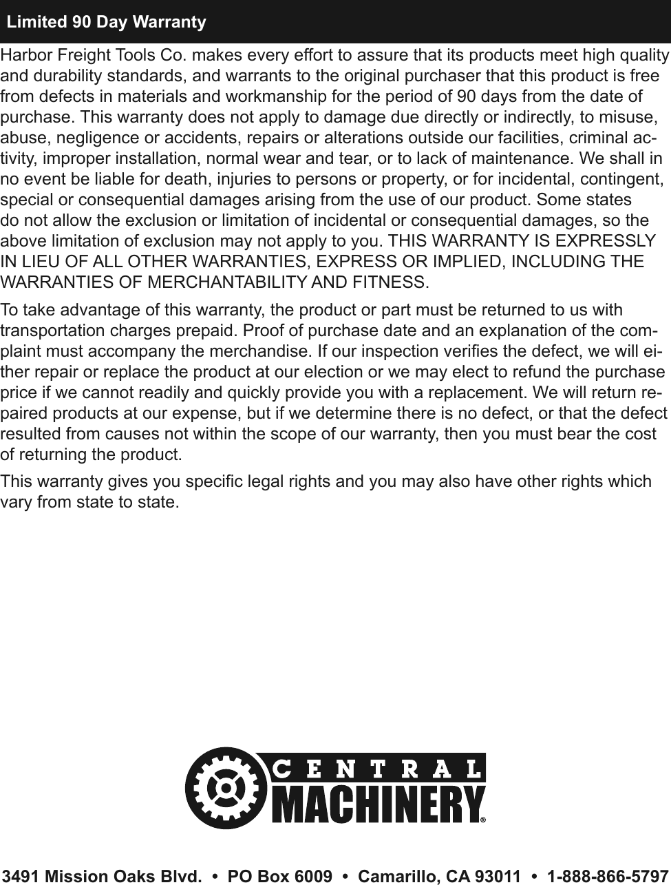 Page 8 of 8 - Harbor-Freight Harbor-Freight-30-In-Pedestal-Shop-Fan-Product-Manual-  Harbor-freight-30-in-pedestal-shop-fan-product-manual