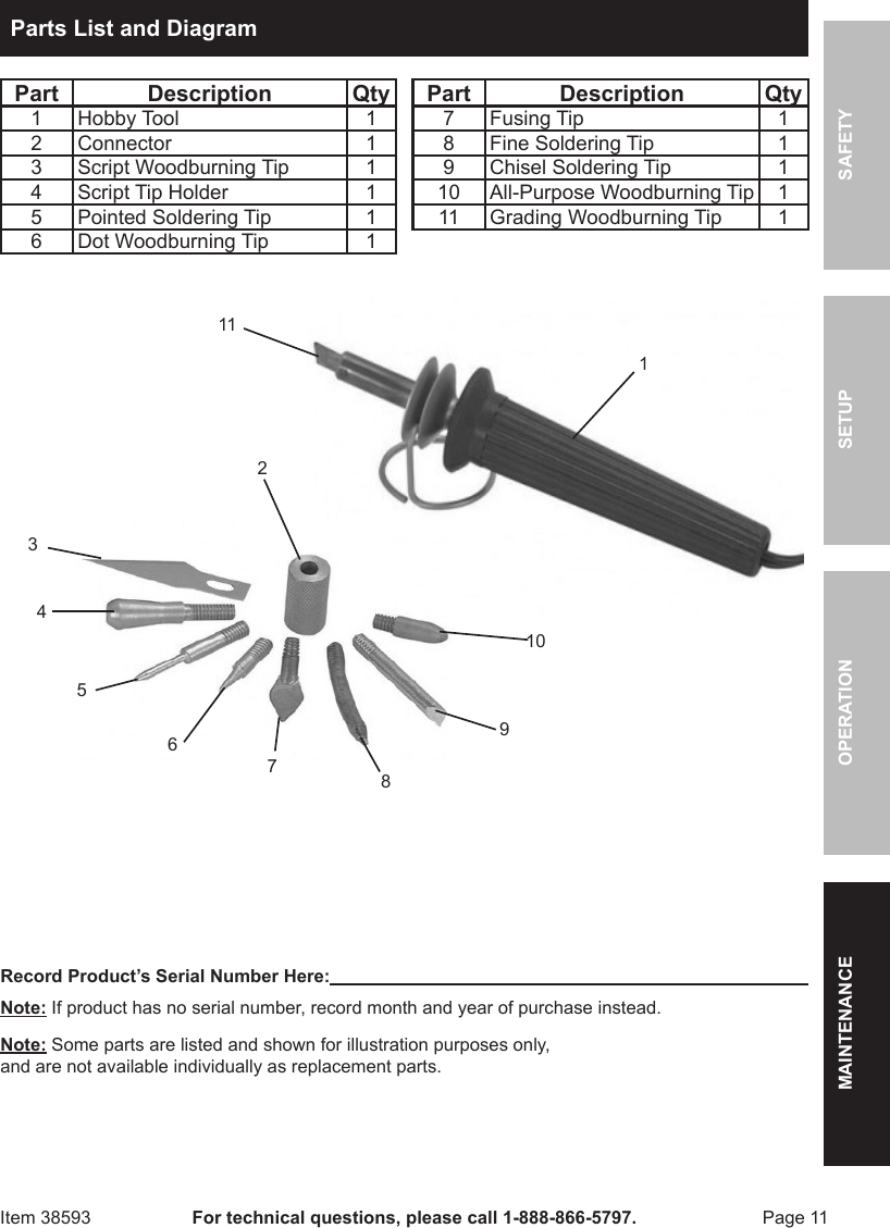 Page 11 of 12 - Harbor-Freight Harbor-Freight-30-Watt-5-In-1-Hobby-Woodburner-Product-Manual-  Harbor-freight-30-watt-5-in-1-hobby-woodburner-product-manual