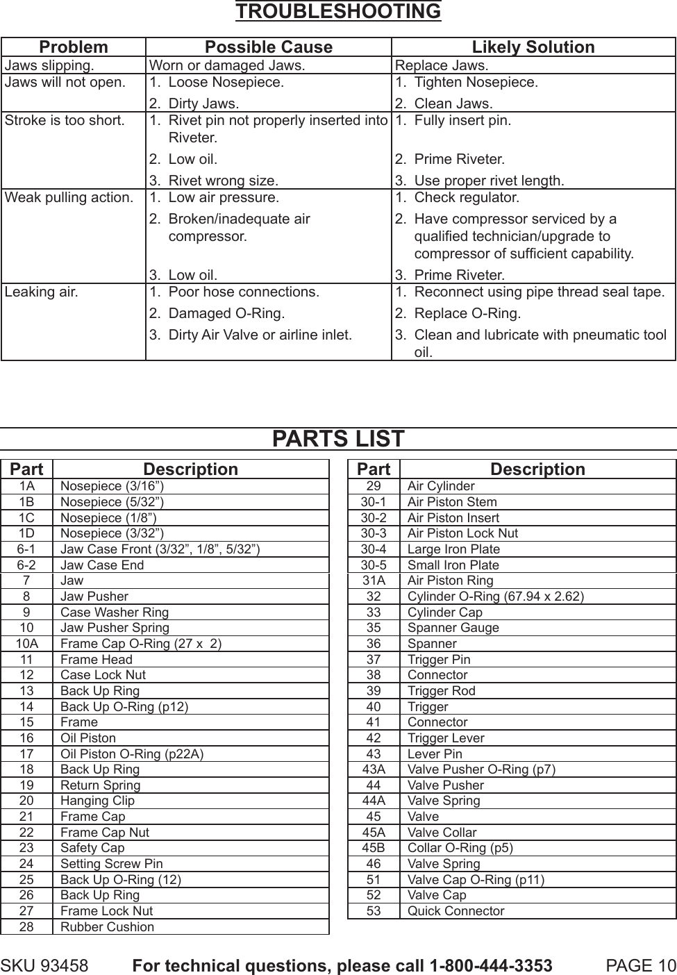Page 10 of 12 - Harbor-Freight Harbor-Freight-3-16-In-Air-Hydraulic-Riveter-Product-Manual-  Harbor-freight-3-16-in-air-hydraulic-riveter-product-manual