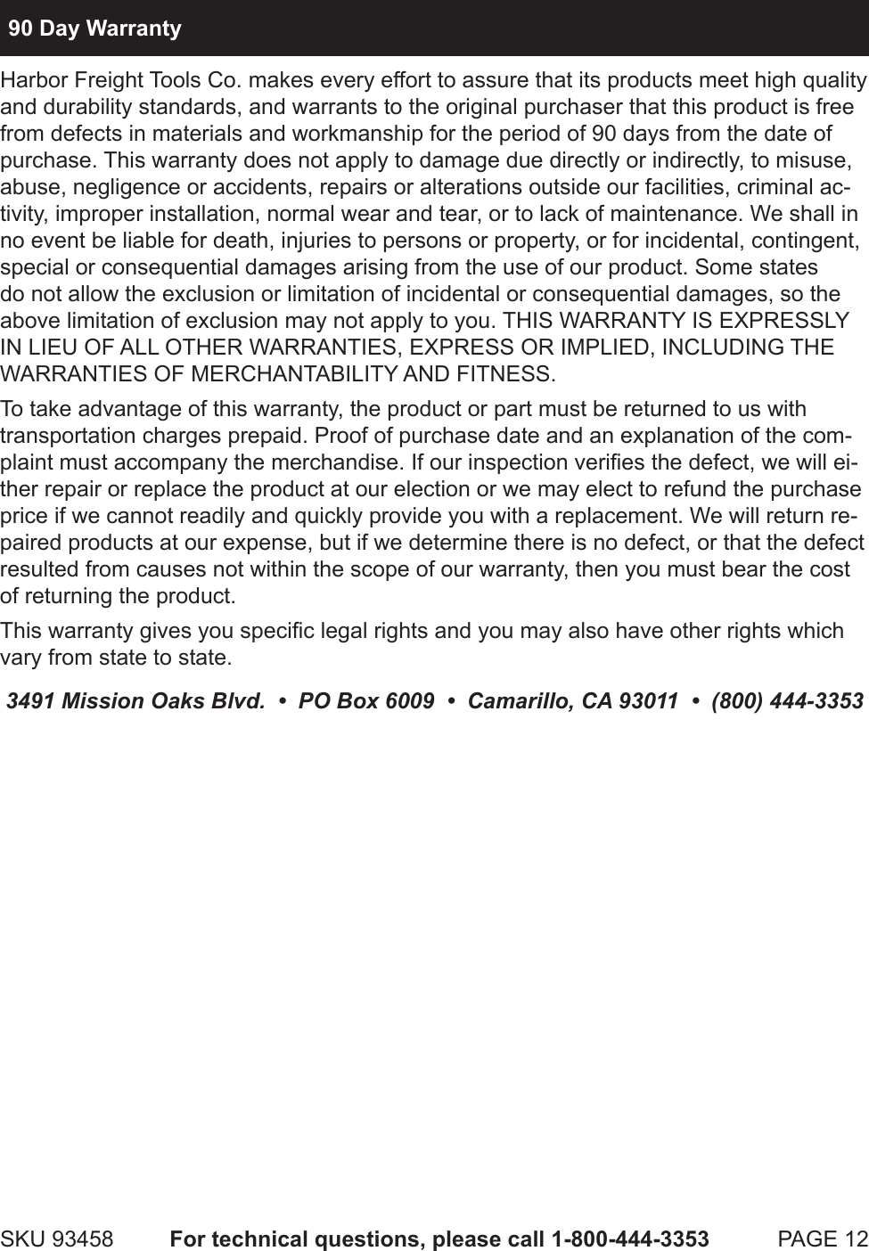 Page 12 of 12 - Harbor-Freight Harbor-Freight-3-16-In-Air-Hydraulic-Riveter-Product-Manual-  Harbor-freight-3-16-in-air-hydraulic-riveter-product-manual
