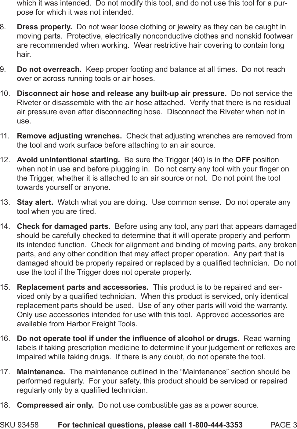 Page 3 of 12 - Harbor-Freight Harbor-Freight-3-16-In-Air-Hydraulic-Riveter-Product-Manual-  Harbor-freight-3-16-in-air-hydraulic-riveter-product-manual