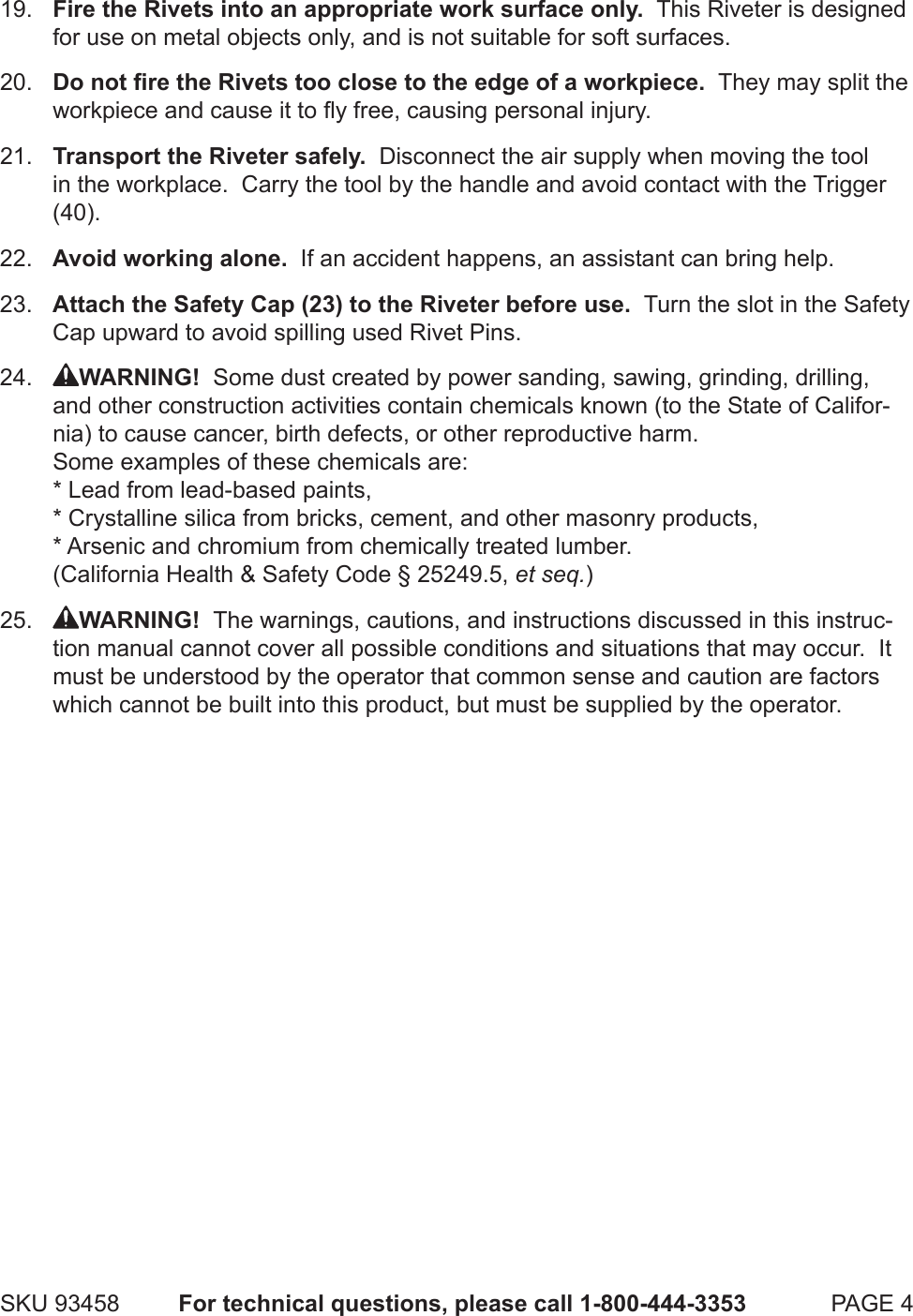 Page 4 of 12 - Harbor-Freight Harbor-Freight-3-16-In-Air-Hydraulic-Riveter-Product-Manual-  Harbor-freight-3-16-in-air-hydraulic-riveter-product-manual