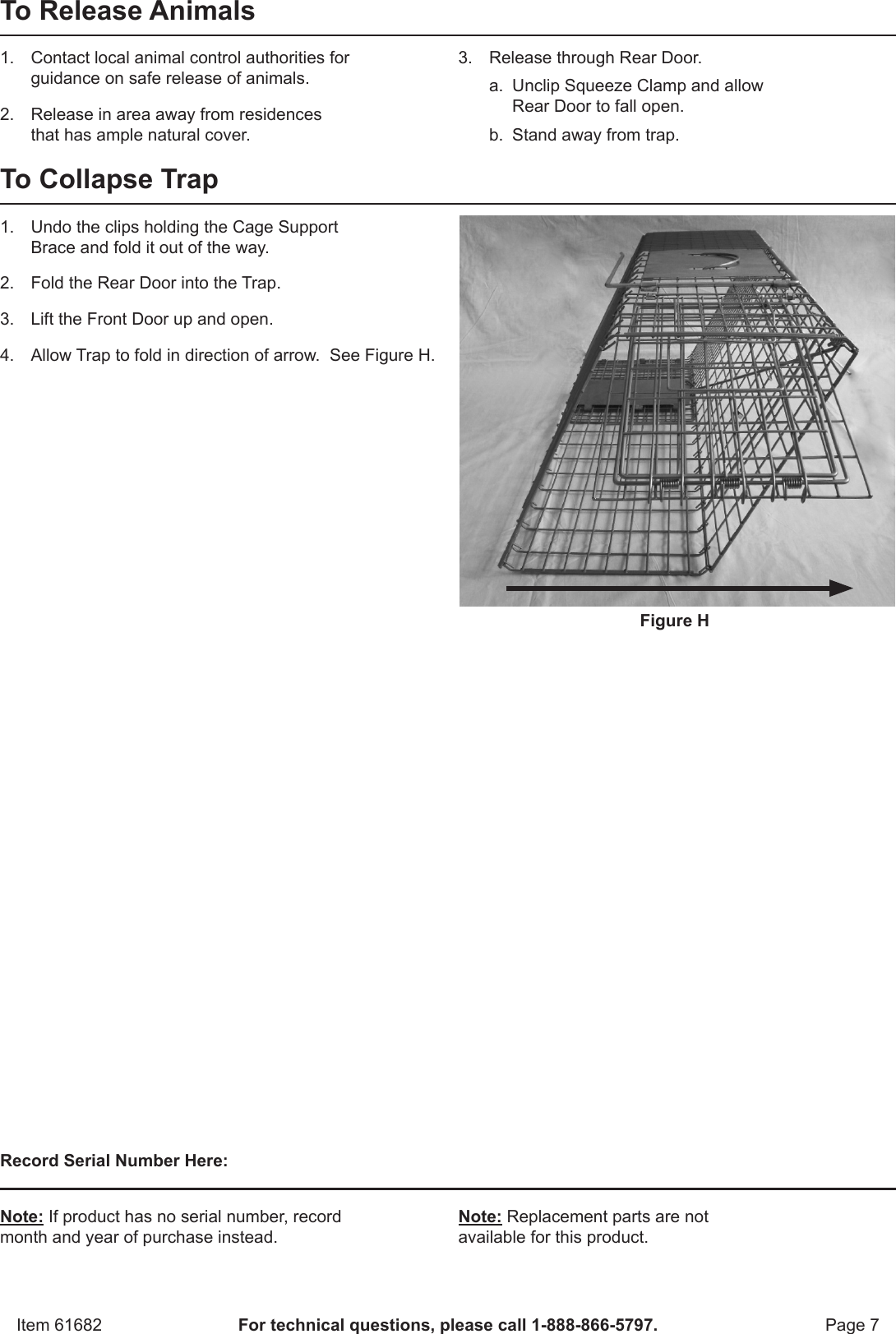 Page 7 of 8 - Harbor-Freight Harbor-Freight-32-In-X-15-In-X-10-In-Medium-Animal-Trap-Product-Manual-  Harbor-freight-32-in-x-15-in-x-10-in-medium-animal-trap-product-manual