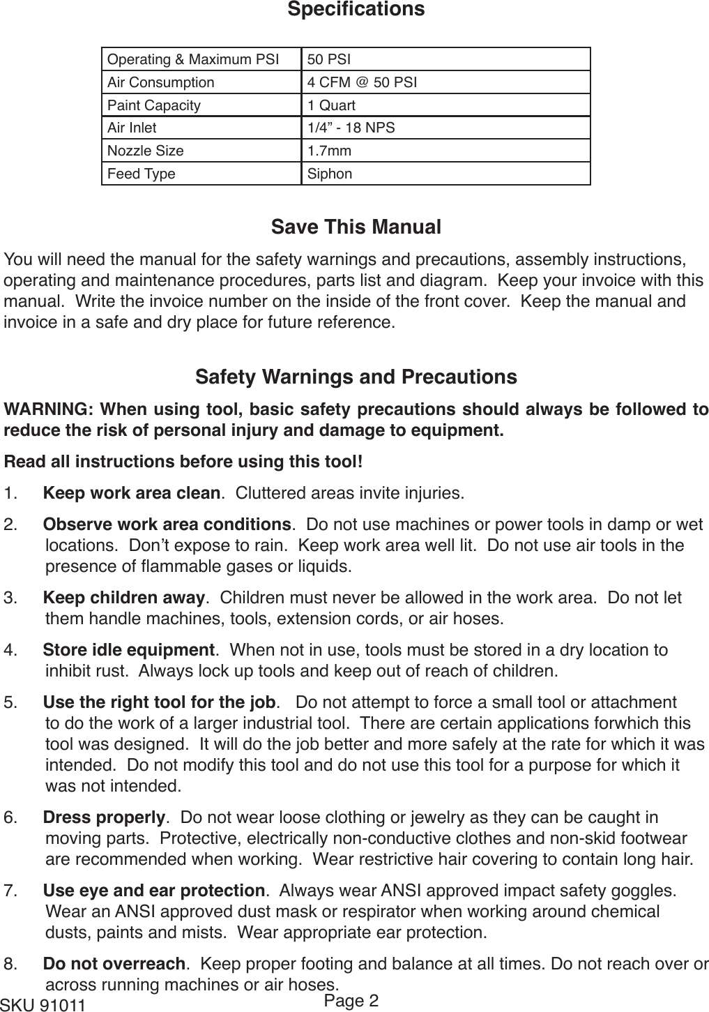 Page 2 of 10 - Harbor-Freight Harbor-Freight-32-Oz-Automotive-Siphon-Feed-Air-Spray-Gun-Product-Manual-  Harbor-freight-32-oz-automotive-siphon-feed-air-spray-gun-product-manual