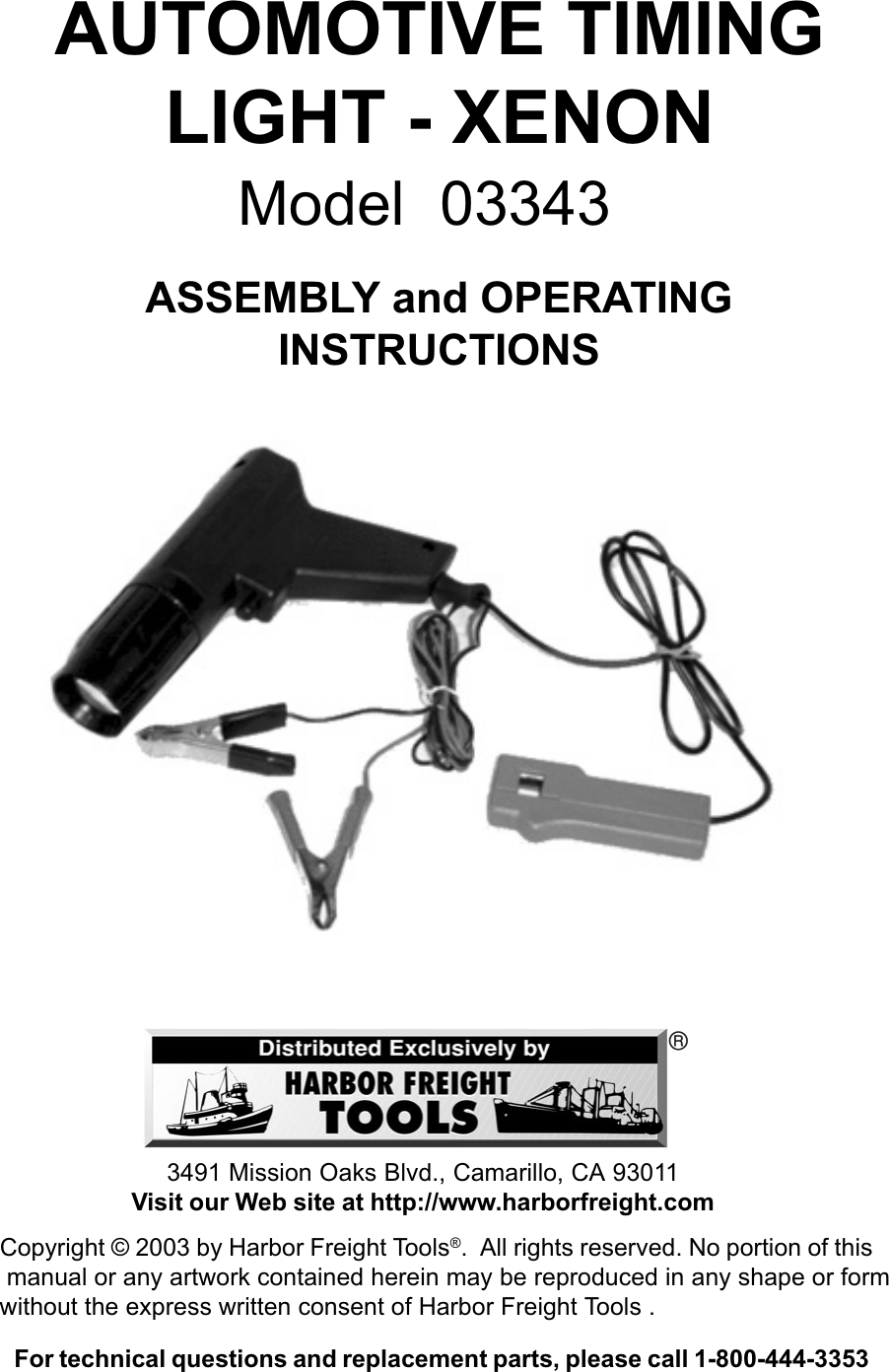 Page 1 of 7 - Harbor-Freight Harbor-Freight-3343-Users-Manual- 03343 Timing Light Manual.p65  Harbor-freight-3343-users-manual