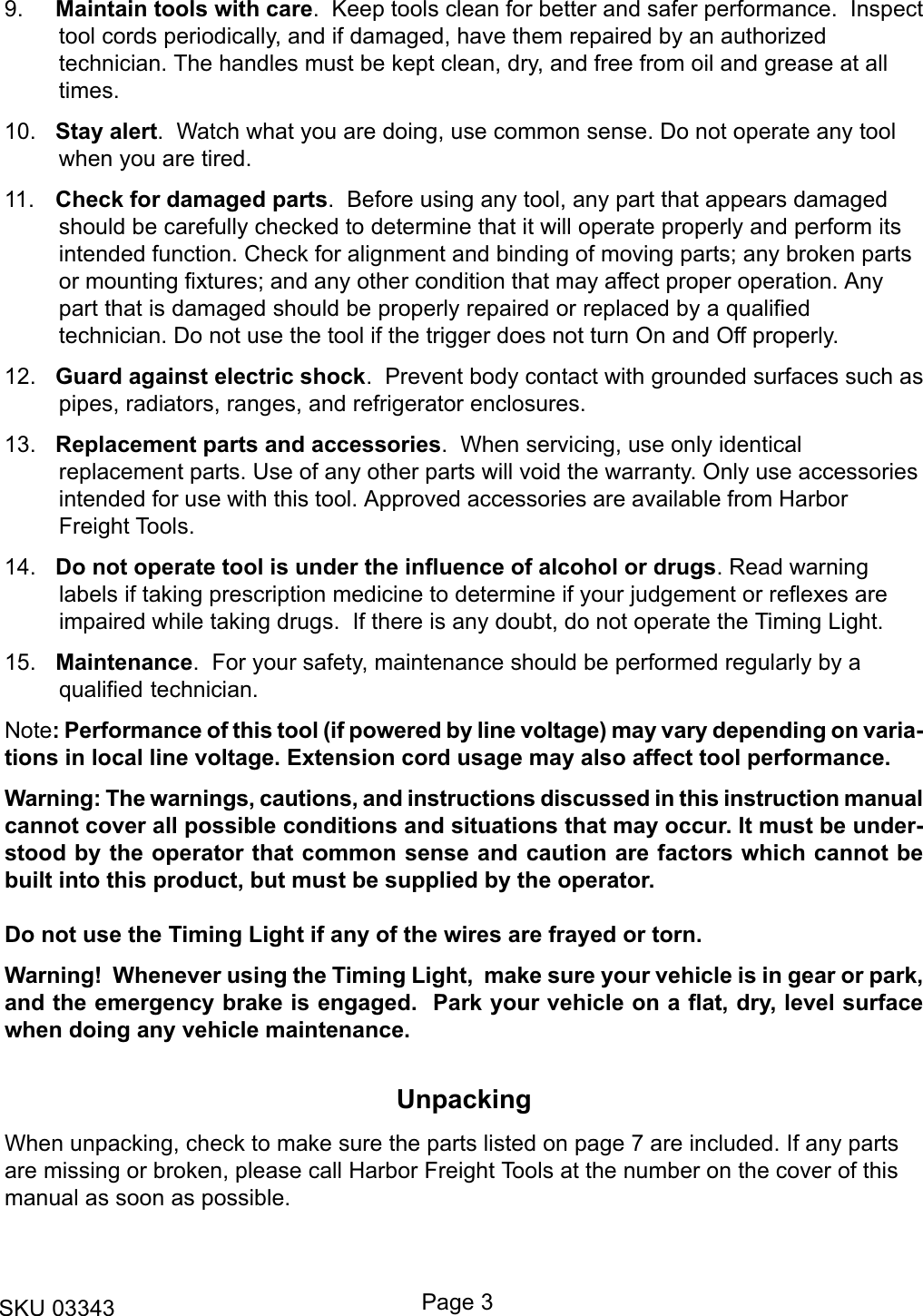 Page 3 of 7 - Harbor-Freight Harbor-Freight-3343-Users-Manual- 03343 Timing Light Manual.p65  Harbor-freight-3343-users-manual