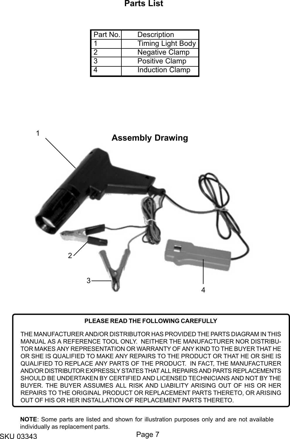 Page 7 of 7 - Harbor-Freight Harbor-Freight-3343-Users-Manual- 03343 Timing Light Manual.p65  Harbor-freight-3343-users-manual