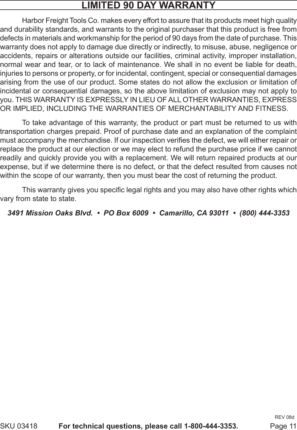 Page 11 of 11 - Harbor-Freight Harbor-Freight-3418-Users-Manual-  Harbor-freight-3418-users-manual