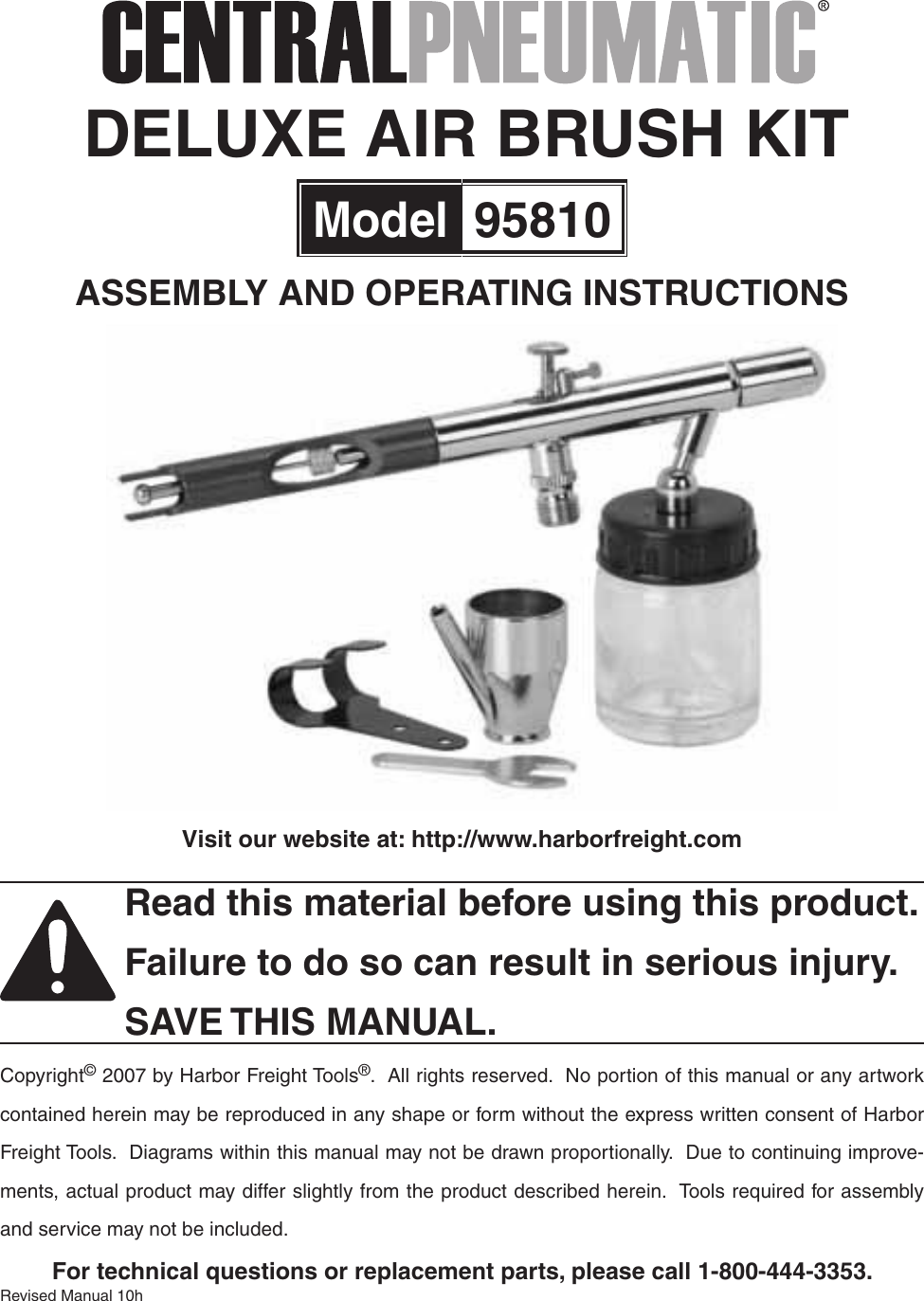Page 1 of 7 - Harbor-Freight Harbor-Freight-3-4-Oz-Deluxe-Airbrush-Kit-Product-Manual-  Harbor-freight-3-4-oz-deluxe-airbrush-kit-product-manual