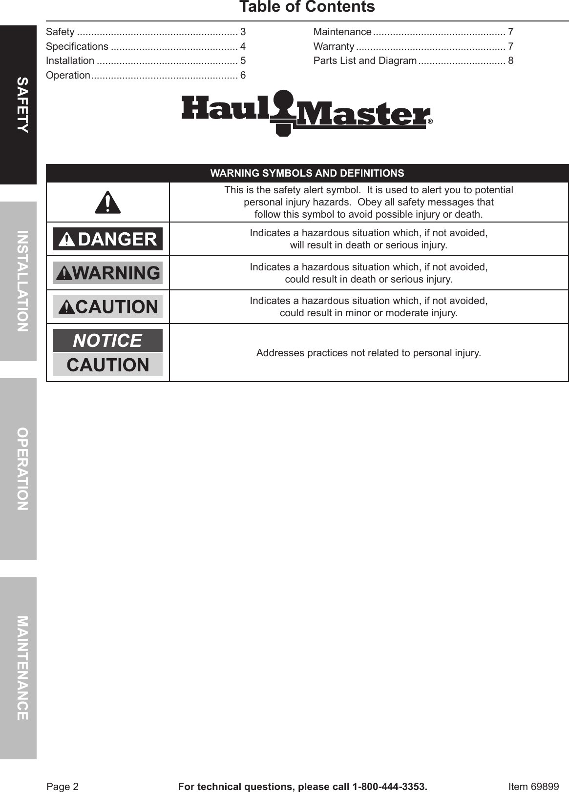 Page 2 of 8 - Harbor-Freight Harbor-Freight-3500-Lb-Capacity-Drop-Leg-Heavy-Duty-Electric-Trailer-Jack-Product-Manual-  Harbor-freight-3500-lb-capacity-drop-leg-heavy-duty-electric-trailer-jack-product-manual