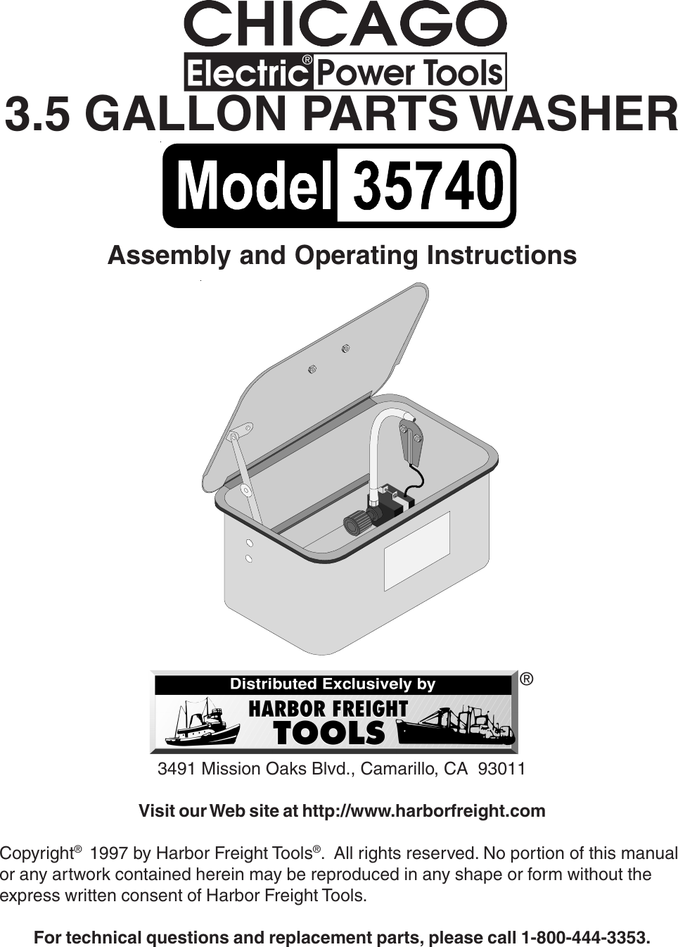 Harbor Freight 35740 Users Manual Parts Washer