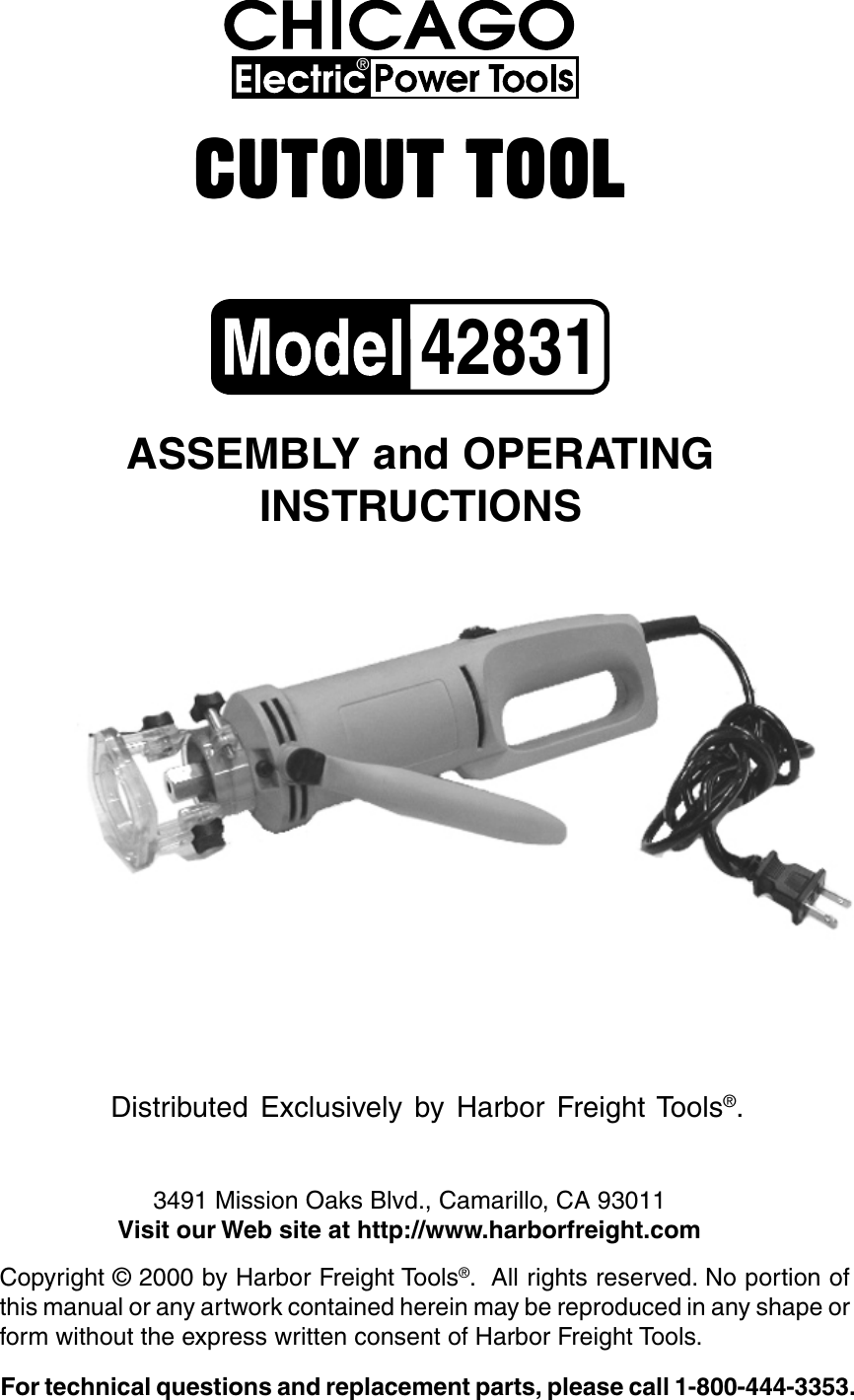 Page 1 of 8 - Harbor-Freight Harbor-Freight-3-5-Amp-Heavy-Duty-Electric-Cutout-Tool-Product-Manual- 42831  Harbor-freight-3-5-amp-heavy-duty-electric-cutout-tool-product-manual