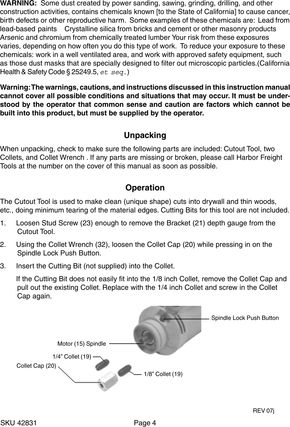 Page 4 of 8 - Harbor-Freight Harbor-Freight-3-5-Amp-Heavy-Duty-Electric-Cutout-Tool-Product-Manual- 42831  Harbor-freight-3-5-amp-heavy-duty-electric-cutout-tool-product-manual