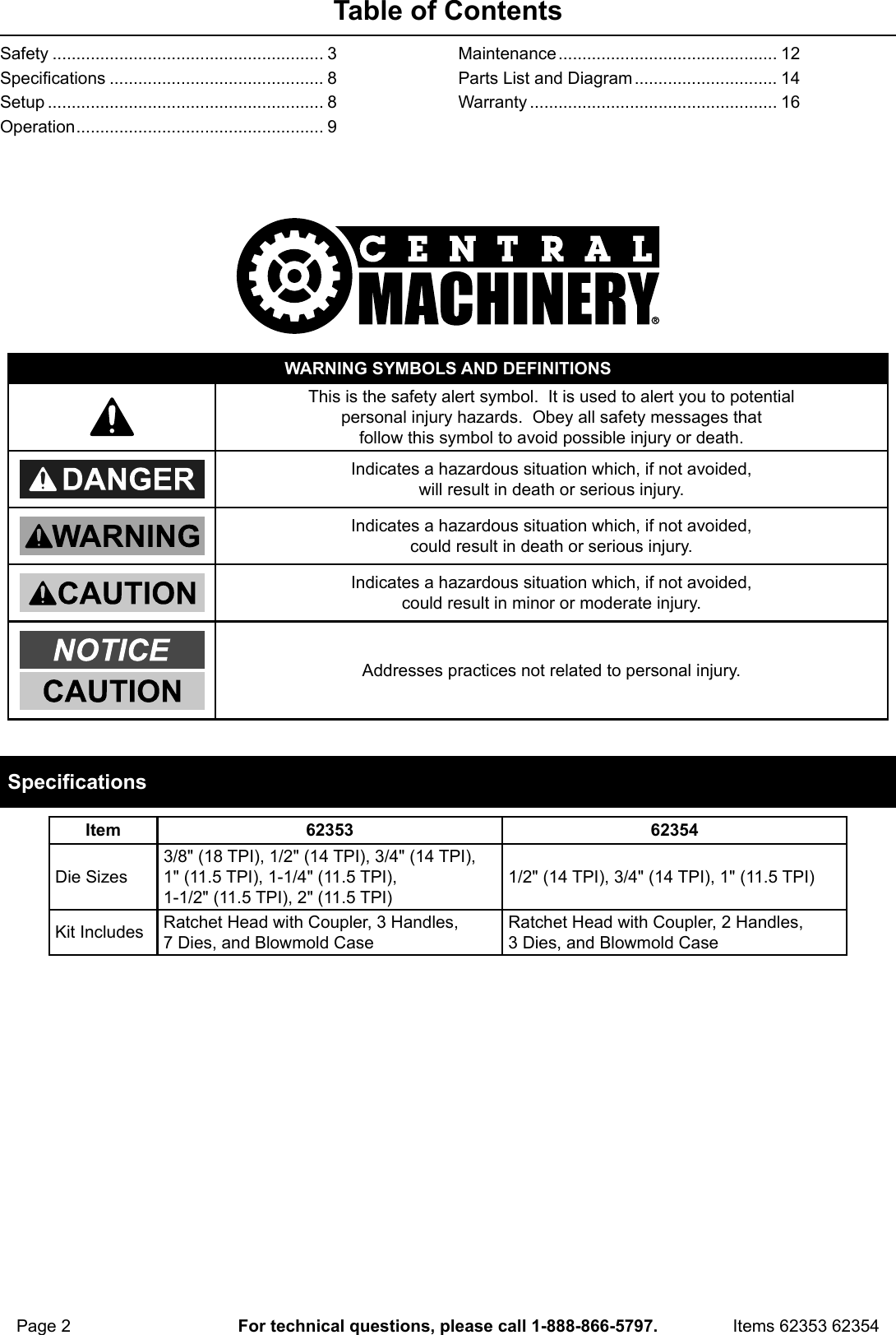 Page 2 of 8 - Harbor-Freight Harbor-Freight-3-8-In -2-In-Ratcheting-Pipe-Threader-Set-Product-Manual-  Harbor-freight-3-8-in---2-in-ratcheting-pipe-threader-set-product-manual